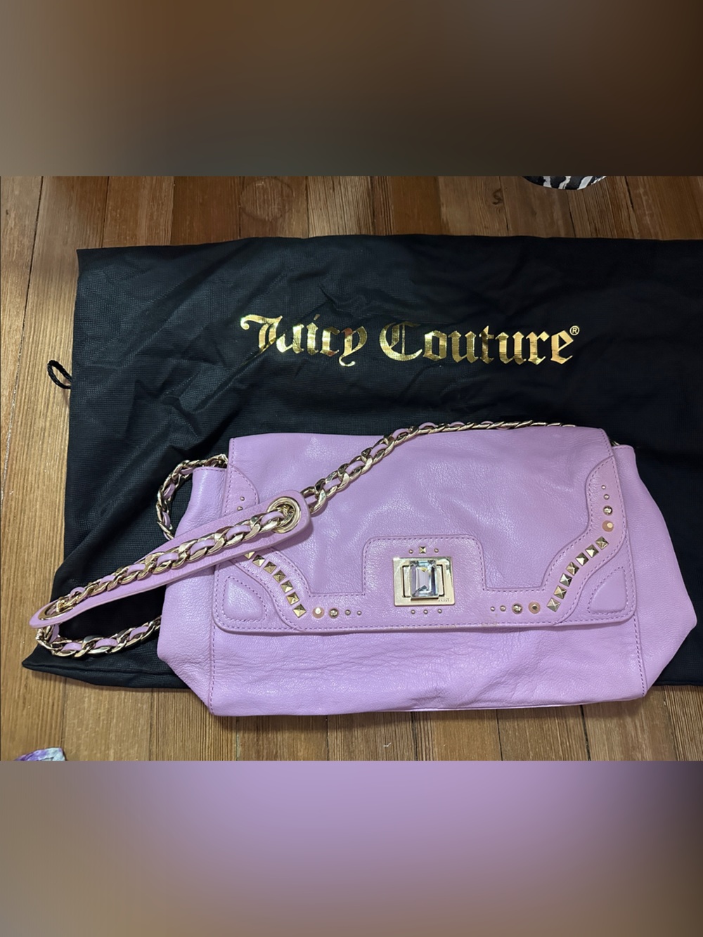 Juicy Couture Lavender Leather Chain-Handle Shoulder Bag with Gold Hardware